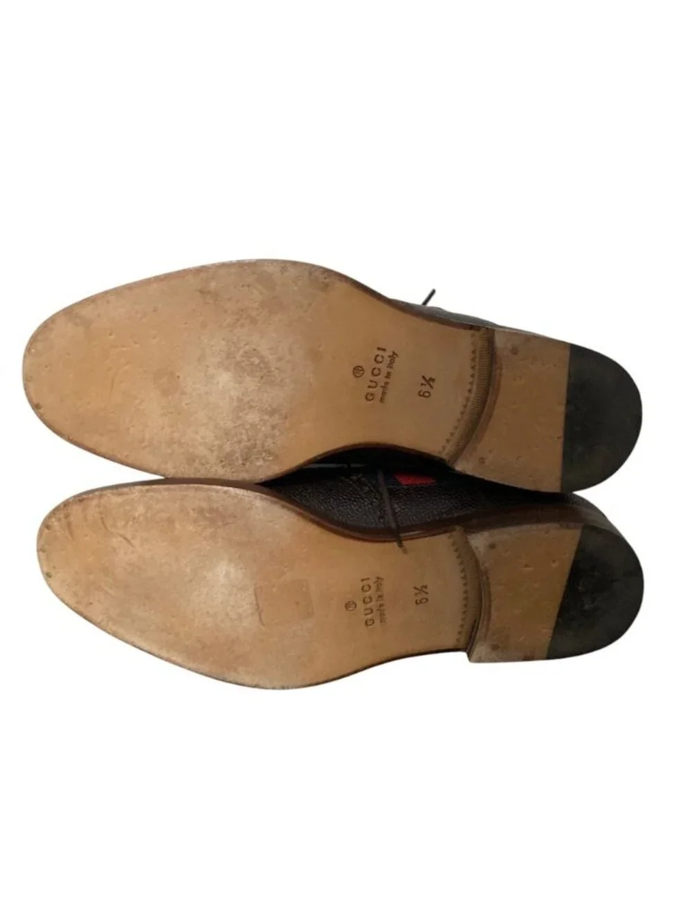 Gucci Web Line Leather Medallion Shoes Brown Dress 6.5